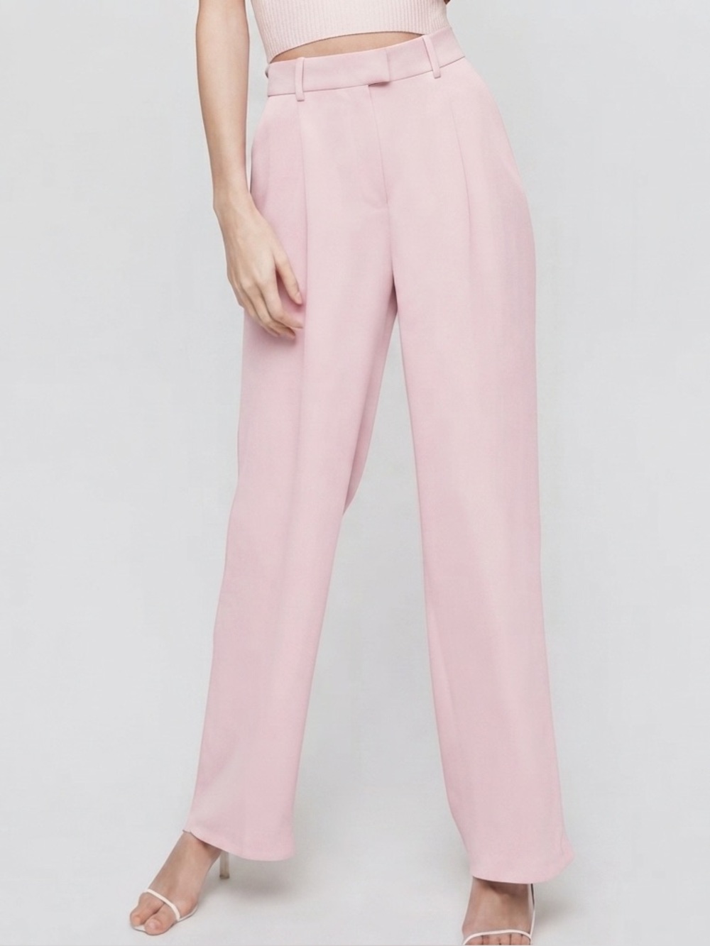 Aritzia Babaton NWOT Sadiki Soft Pink WideLeg HighRise Relaxed Casual Pants Sz 2